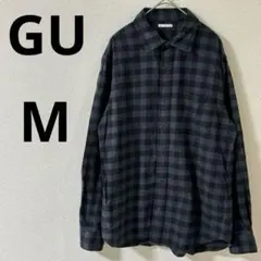 GU フランネルチェックシャツ　【M】　グレー　綿100% 暖かい　秋冬