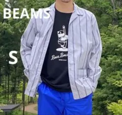 【BEAMS】ビームス　パジャマシャツ　ストライプボタンシャツ　ブルーグレーS