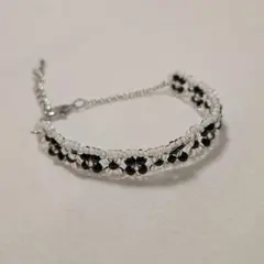 ビーズ ブレスレット ハンドメイド ブラック ホワイト モノトーン