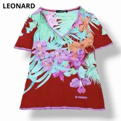 LEONARD ハイビスカス柄 Tシャツ トロピカル フラワープリントのサムネイル
