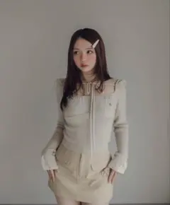 ♡ANDMARY Helena ribbon tops beige♡