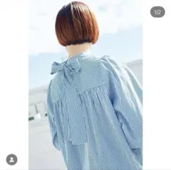 バックリボン ストライプブラウス　buoy buoyのサムネイル