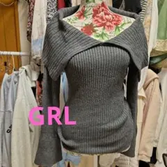 【美品】GRLリブ編み グレー オフショルダー セーター