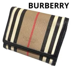 人気　美品　バーバリー　折り財布　PVC　マルチカラー　ストライプ　ノバチェック