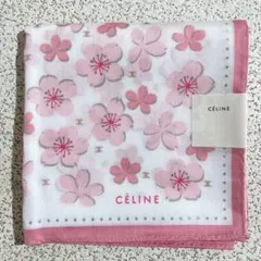 CELINE　セリーヌ　ハンカチ　桜柄　ピンク系　約50cm