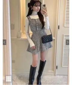 ラメツイードビスチェ×ミニフレアスカートセットアップ[ta173]