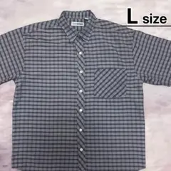 USA古着　カジュアルシャツ　半袖　L　チェック柄　グレー　レギュラーカラー