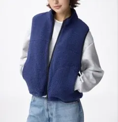 新品未使用 タグ付 GU ボアフリースベスト+X BLUE M