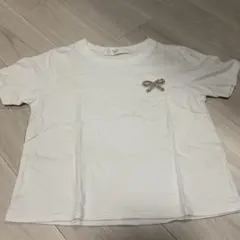 ビジューリボン付き 半袖Tシャツ ホワイトのサムネイル