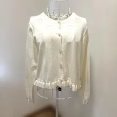 しまむら×青木美沙子 m♡petitアイボリー ハート模様 長袖カーディガン