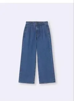 ダークブルー ワイドレッグデニムパンツ