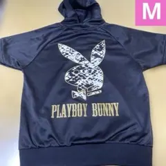 PLAYBOY バニー ロゴ フルジップ パーカー ブラック ゴールド 半袖のサムネイル