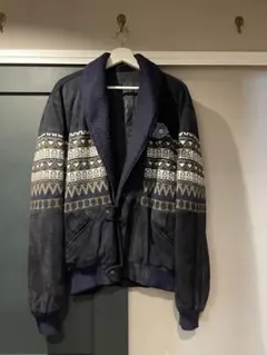 極美品L 80s valentino leather / knit Bomber