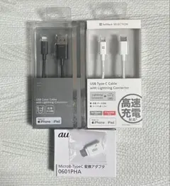 【新品未使用】LightningケーブルType-Cケーブル 変換アダプタ3点