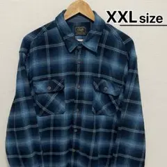 USA古着　フランネルシャツ　XXL　ブルー　ネイビー　チェック柄　ヘリテージ