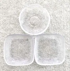 ガラス皿 豆皿3点セット 昭和レトロ デザート皿 小鉢　渦巻き柄　花柄