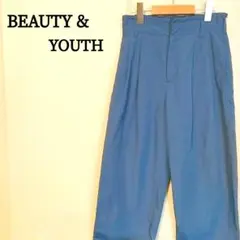 BEAUTY&YOUTH タックワイドパンツ M 日本製 麻混 ブルー 洗えるのサムネイル