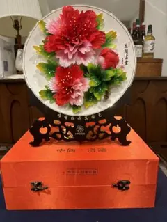 洛陽　唐三彩　牡丹磁器ボタン花　中国美術　牡丹皿　立体彫刻　磁器陶磁