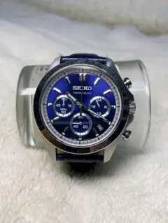 SEIKO クロノグラフ ネイビー文字盤 レザーベルト - メルカリ