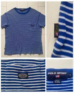美品 90s polo sport ポロスポーツ ラルフ ボーダー ワッフル L
