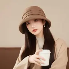レディース帽子 UVカット帽子 深め つば広帽子 小顔効果 紫外線対策　茶色