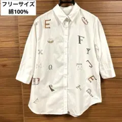 【APAISER】レディース五分袖のホワイトシャツブラウス綿１００%