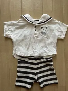 パンダ刺繍セーラー襟Tシャツセット　80