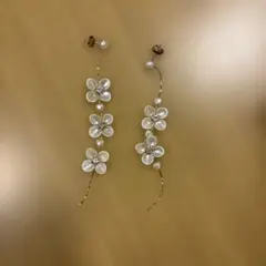 花びら　シェルパールロングピアス　ウェディング　ブライダル　結婚式成人式