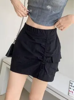 インパン裏地付きドロストカーゴミニスカート[ai194]