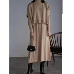 BONJOUR SAGAN ケープトップスセット リブニットワンピース