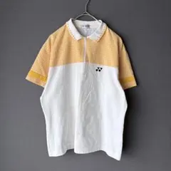 【希少/日本製】YONEX ギンガムチェック レトロポロシャツ ハーフジップ L