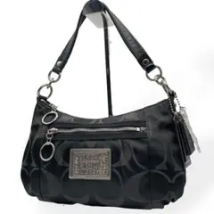 美品　COACH　コーチ ワンショルダーバッグ シグネチャー ポピー 黒