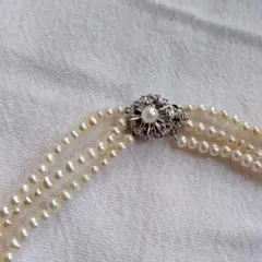 真珠 3連ネックレス Silver