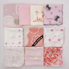 ハンカチ　まとめ売り　中古品　レディース　10枚セット　花柄　ピンク