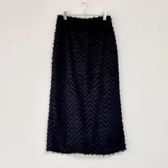 【美品】earth music◆フリンジ調◆ロングスカート◆ブラック◆M