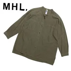 MHL. バンドカラーシャツ ノーカラー コットンリネン カーキ Lのサムネイル