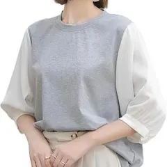 ブラウス XL レディース シャツ 七分袖 トップス おしゃれ グレー ホワイト