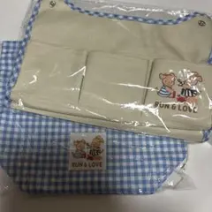 RUN & LOVE チェック柄ティッシュボックスカバーと巾着