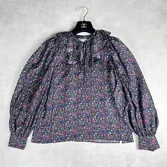 美品　STRASBURGO ストラスブルゴ　シルク　小花柄　フリル　ブラウス　Sのサムネイル