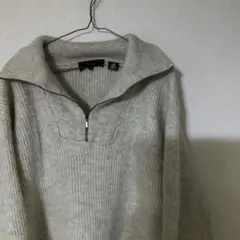 ハーフジップ　ニット　ストレッチ　ホワイト　アイボリー　古着　ヴィンテージ