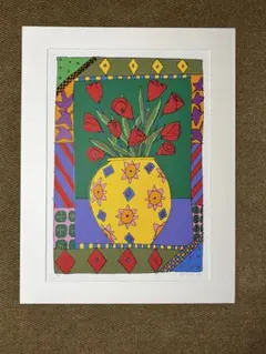 アイズピリー「オレンジバックの花瓶」リトグラフ 額装 静物画 版画 花 #237 アイズピリー「オレンジバックの花瓶」リトグラフ 額装 静物画 版画 花