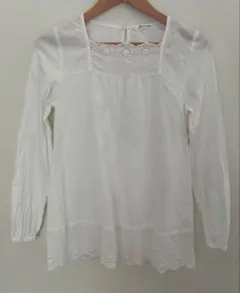 ピュアルセシン コットン レースブラウス 白 長袖 チュニック