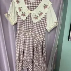 LIZLISA ストロベリーレースギンガムワンピース ピンク　フリーサイズ