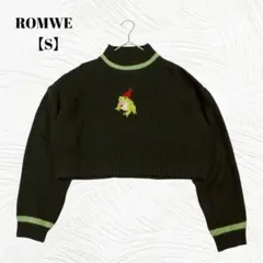 美品✨️ROMWE　ロムウェ【S】配色ライン ショート丈 ハイネックニット　黒のサムネイル