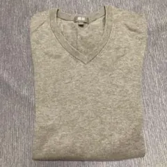 ユニクロ コットン カシミア グレー Vネック ニットセーター 長袖 トップスS