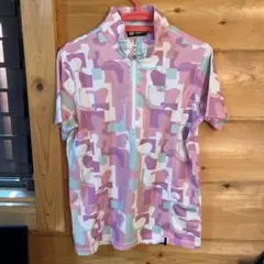 美品レディーススポーツゴルフテニスランニングポロシャツHV ピンク迷彩Mサイズ