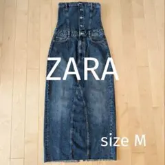 【美品】ZARA チューブトップ デニムワンピース M 人気ロングワンピ