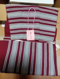 桜花帯 半幅帯 赤と白のストライプ