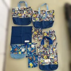 キャラクター柄の青系バッグセット