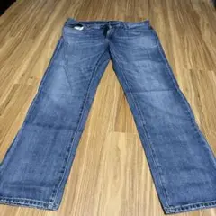 青 ストレートデニムパンツ ボタンフライ
